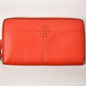 Tory Burch Samba Orange Ivy Zip Continental Leather Zip Around Wallet